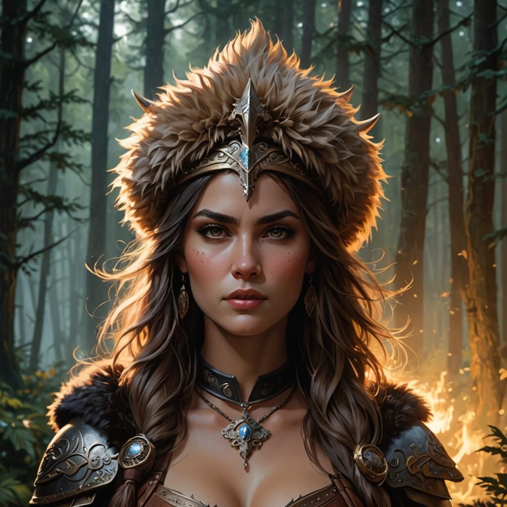 Epic Female Barbarian Portrait in Graffiti Art Style