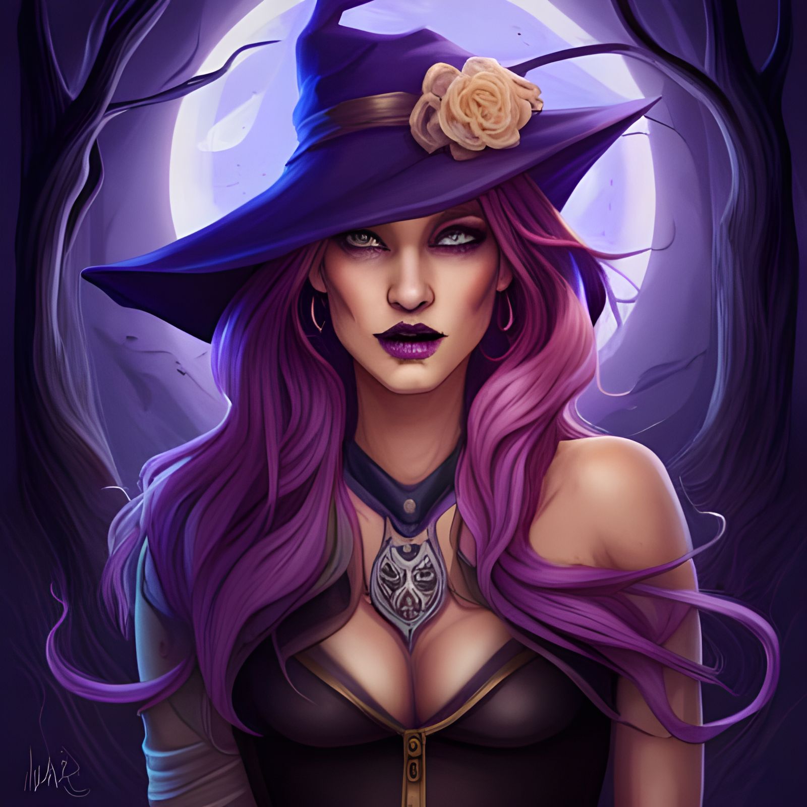 Fantasy Witch Portrait with Magic, Tenebrism Style