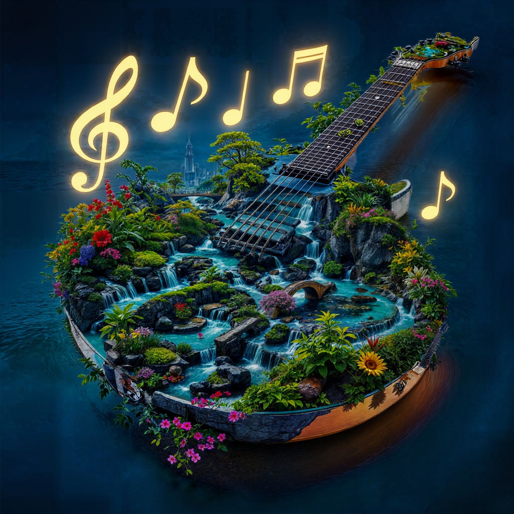 Electric Guitar Reflecting Nature's Beauty