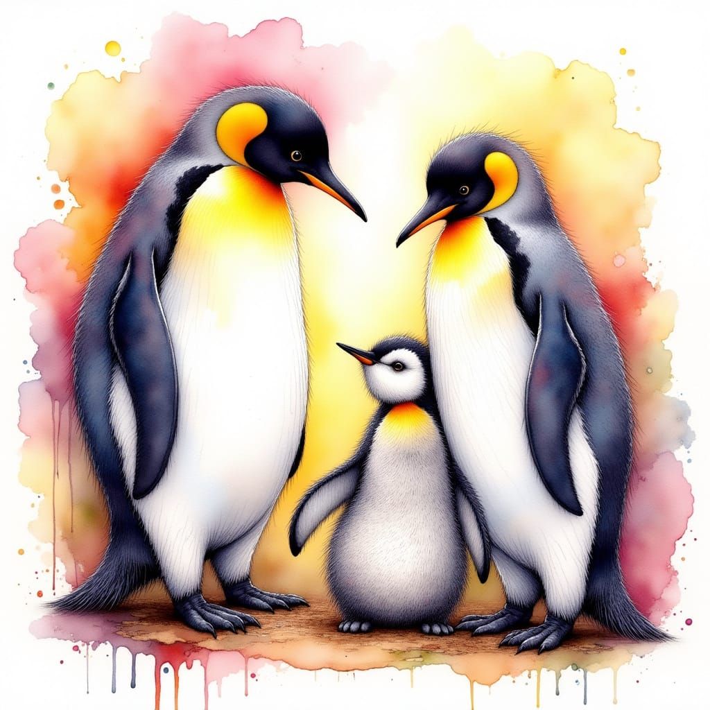 <lora:Ink Poet:1.0> An Image of two penguins standing guard ...