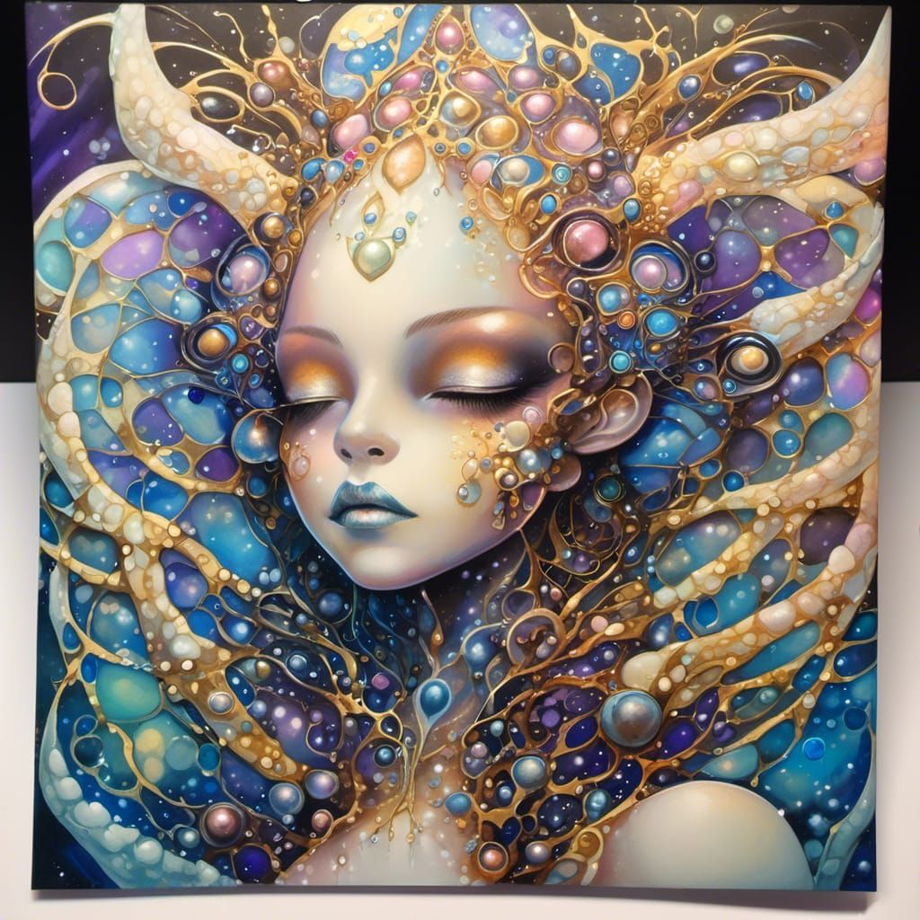 Ethereal Dark Fantasy Creatures in Alcohol Ink Style