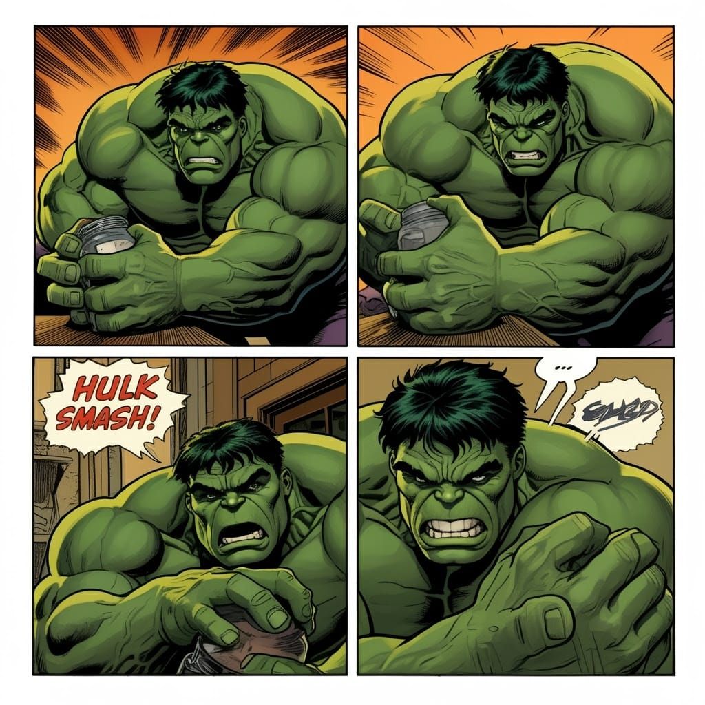 Hulk in a Classic Marvel Comic Style, Frustrated by a Stubbo...