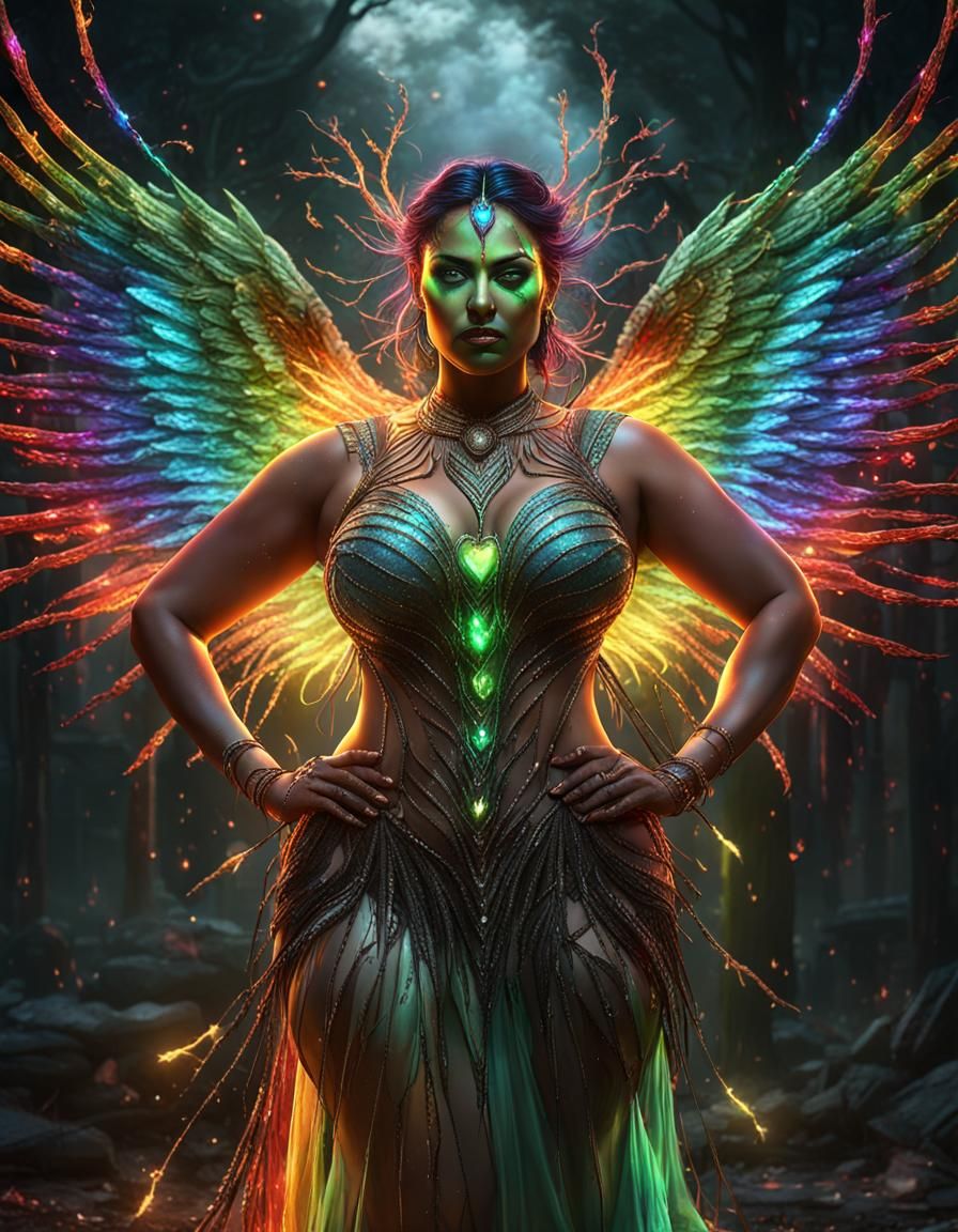 Indian Goddess with Rainbow Branches in Dark Fantasy Art