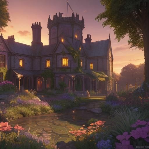 Irish Secret Garden at Sunset: Fantasy Concept Art