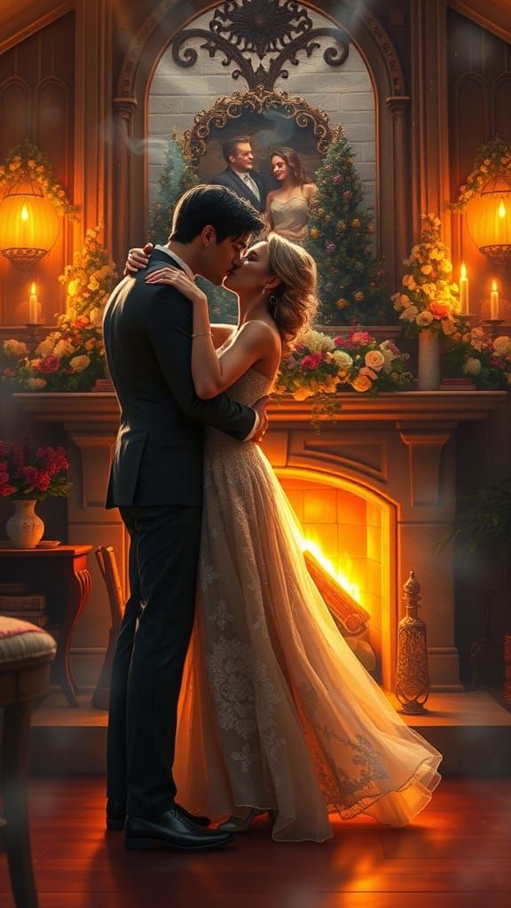 Romantic Couple Dancing in Ethereal Fantasy Setting