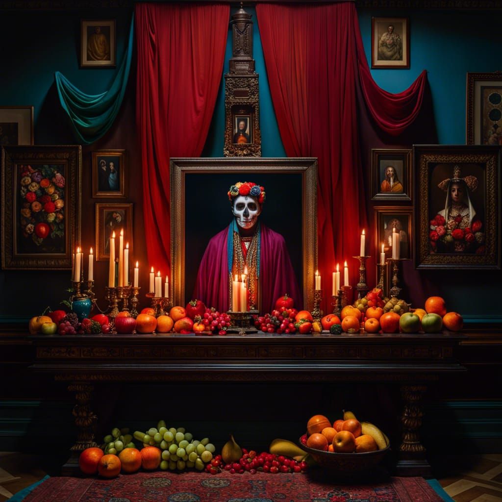 Day of the Dead Altar: Hyperrealistic Mixed-Media Photograph...