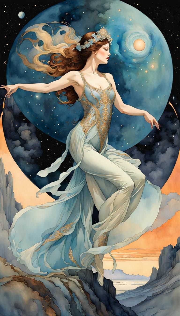 Cosmic Ballet Dancer in Watercolor Style