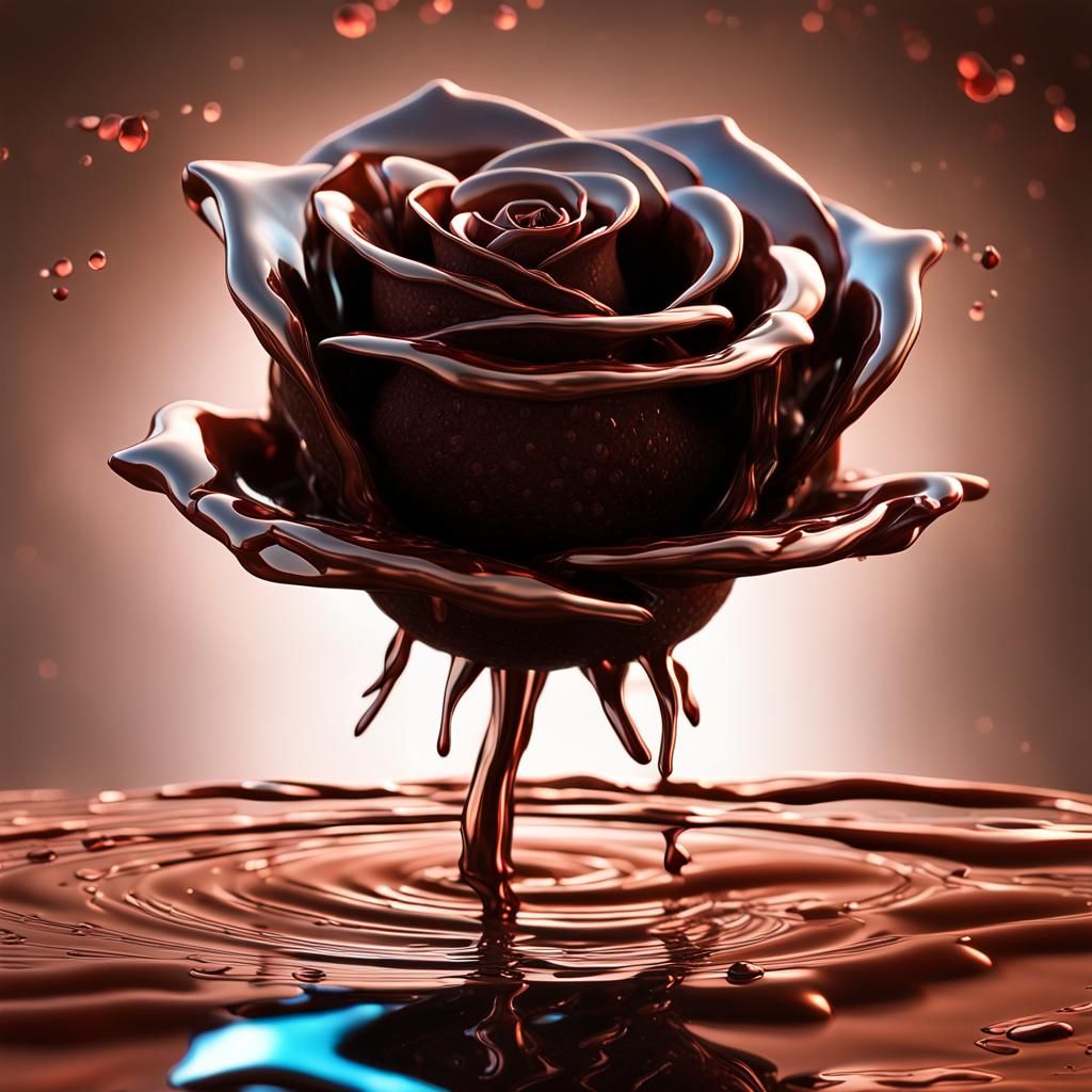 Ferrofluid Chocolate Rose with Metallic Accents