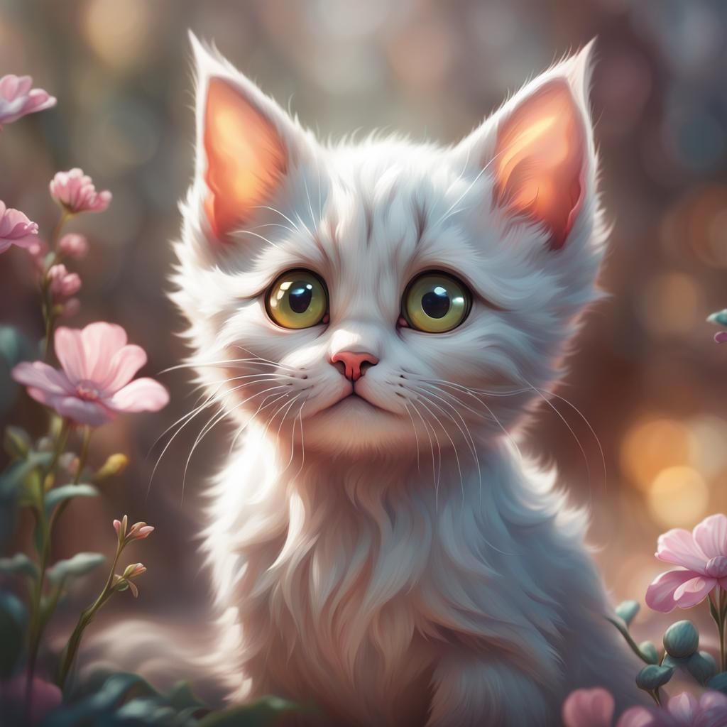 Playful Kitten Portrait in Hyperdetailed Digital Art