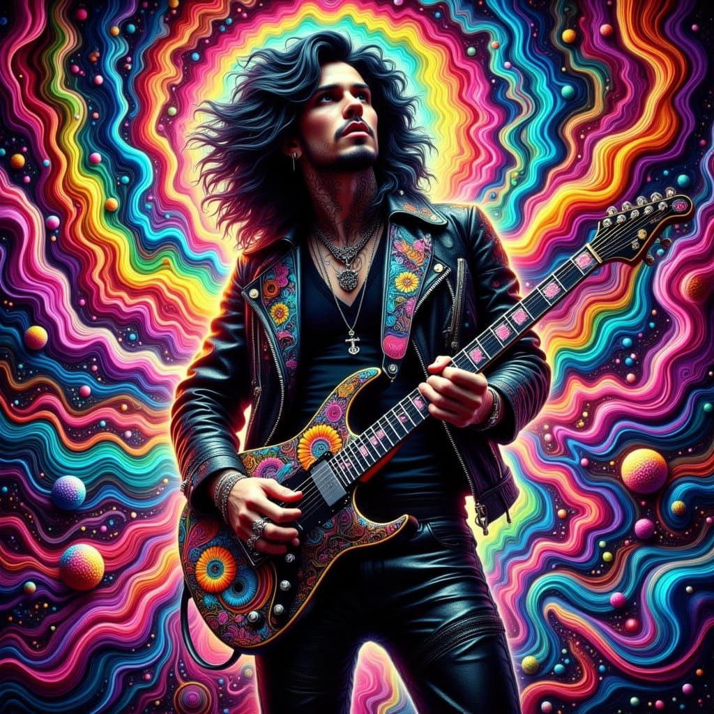 Psychedelic Rock Guitarist on Stage in Fairy Punk Style
