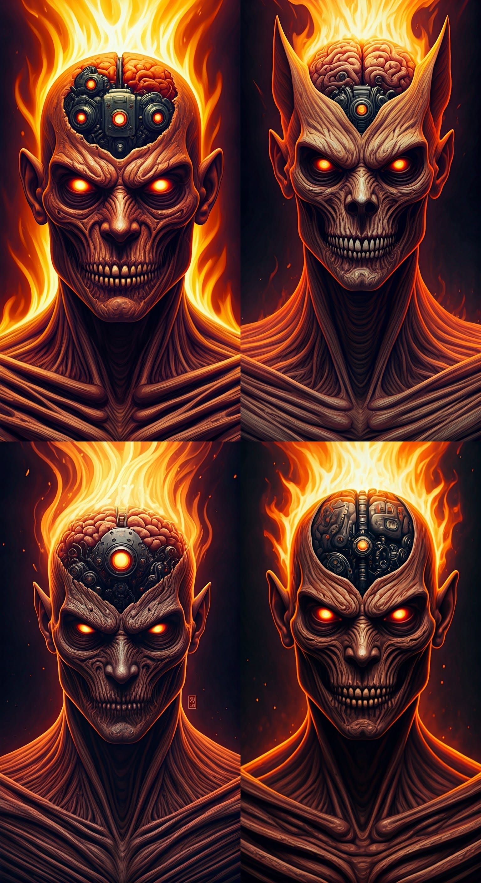 Gritty, Cybernetic Horror Creature with Glowing Red Eyes