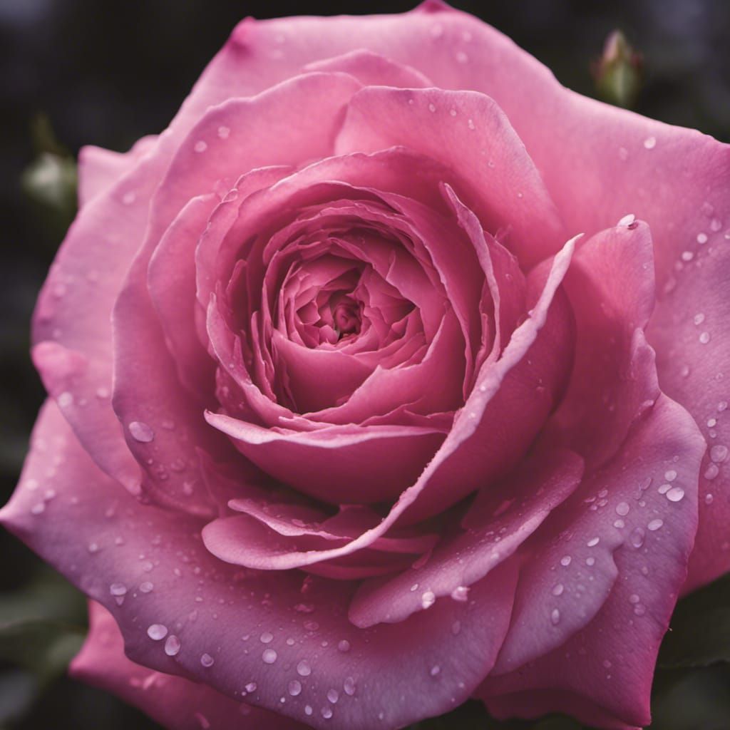 Hyperrealistic Pink Rose in Garden Under Moon