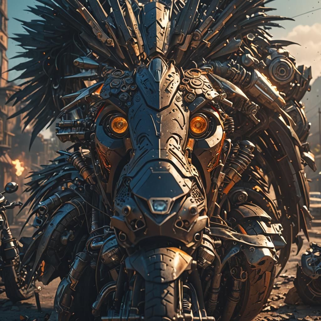 Woman on Motorbike in Detailed Fantasy Art