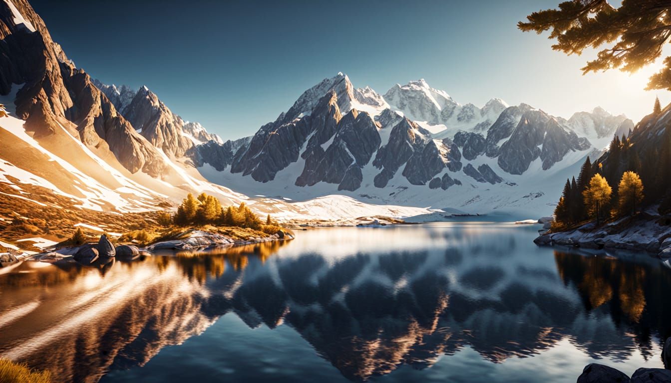 Mountain Lake Reflection at Golden Hour in 8K