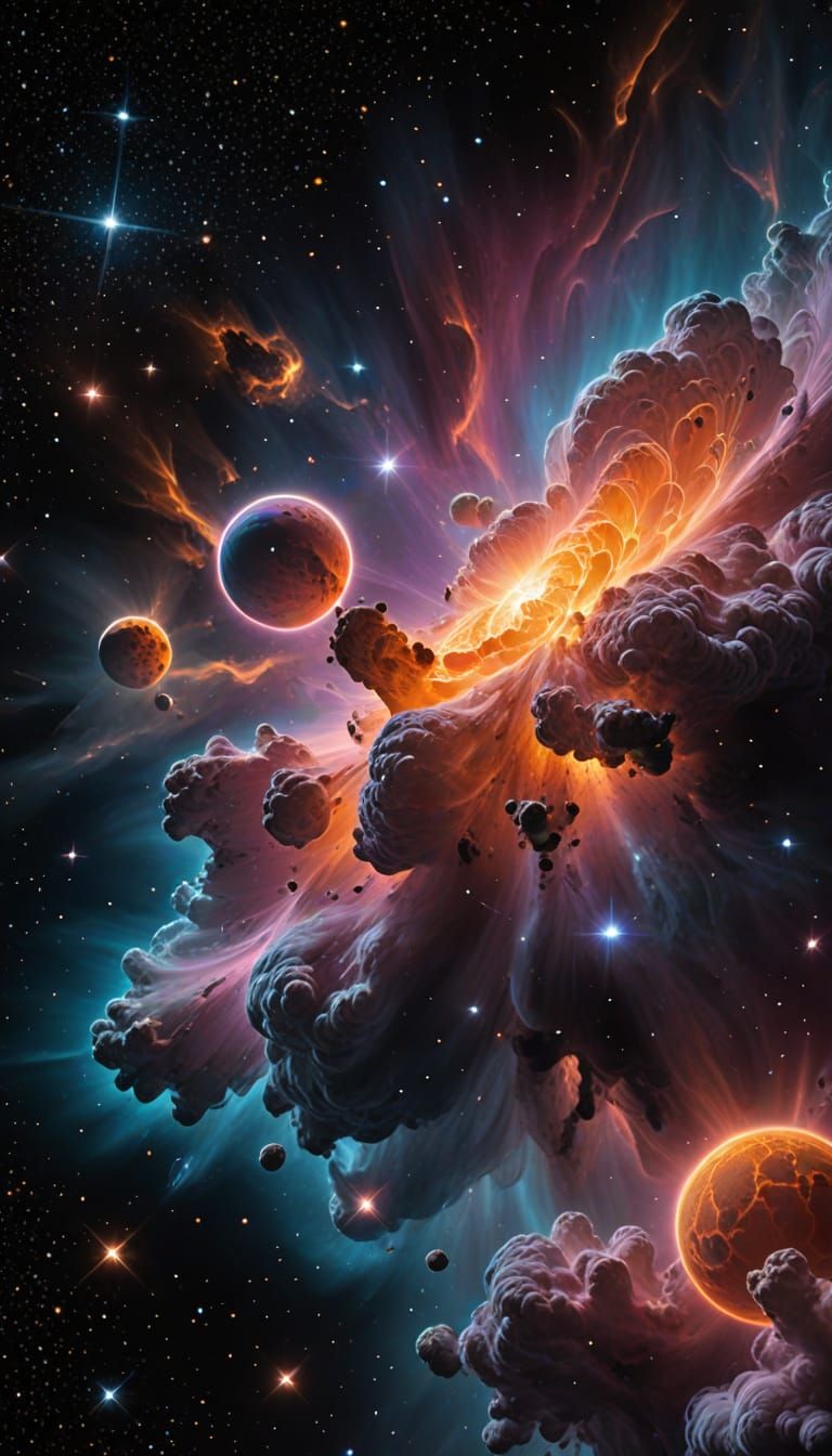 Vibrant Cosmic Nebula in a Starry Black Sky