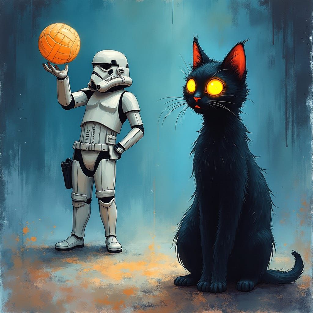 Ethereal Black Cat with Moon & Stormtrooper Encounter