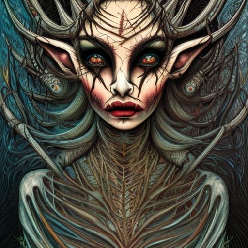 Dark Dystopian Forest Elf in Dark Fantasy Style