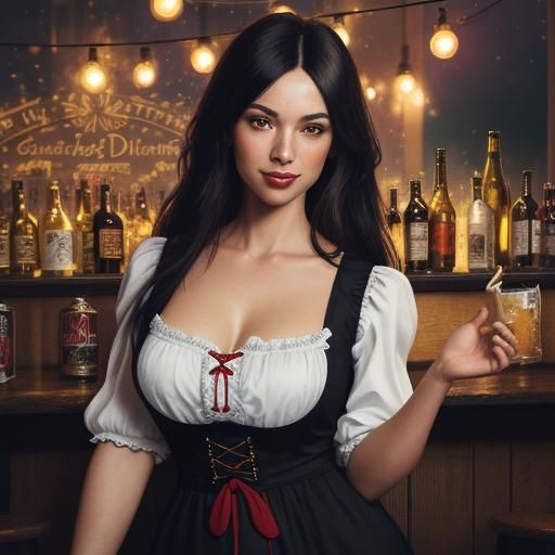 Oktoberfest Beauty in Dirndl Dress, Expressive Portrait