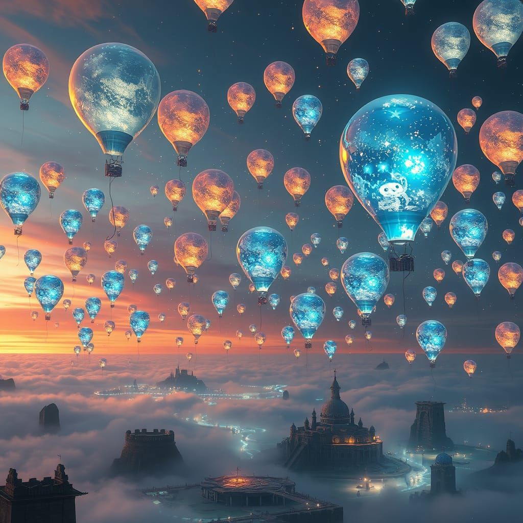 Luminescent Memory Balloons Over Dreamscape