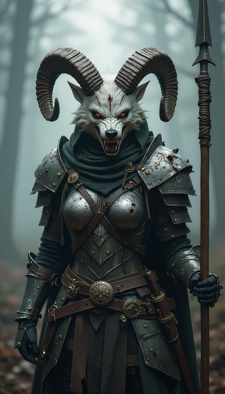 Skeletal Wolf Knight in Misty Forest Concept Art