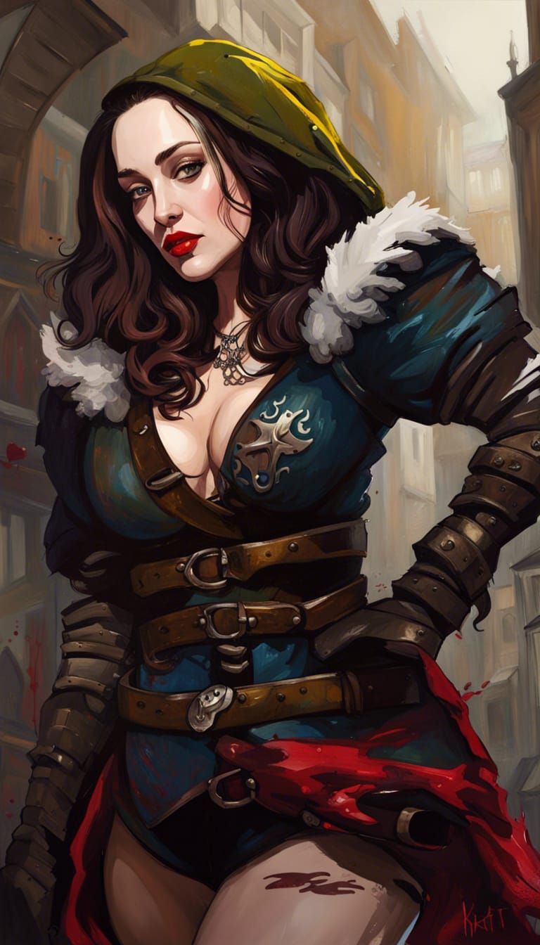 Kat Dennings as Medieval Rogue in Graffiti Art Style