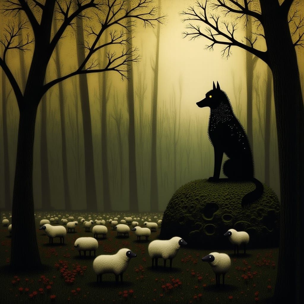 Regal Wolf Guardian in Mystical Forest Landscape