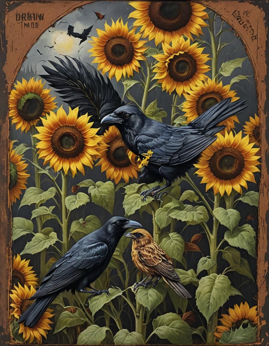 Rustic Autumn Farm in Dark Spooky Mood, Oil Painting