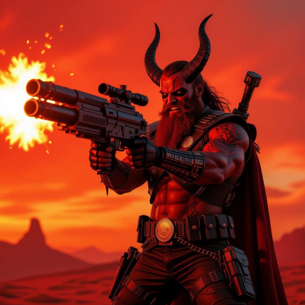 Barbazu Devil with Anti-Matter Cannon in Dieselpunk Style