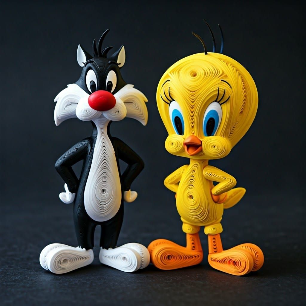 Tweety Bird and Sylvester in Quilling Style Art
