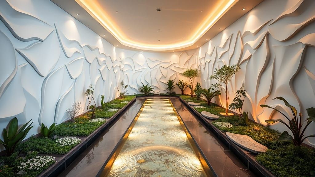 Symmetrical Plaster Frieze Wall Art with Lights