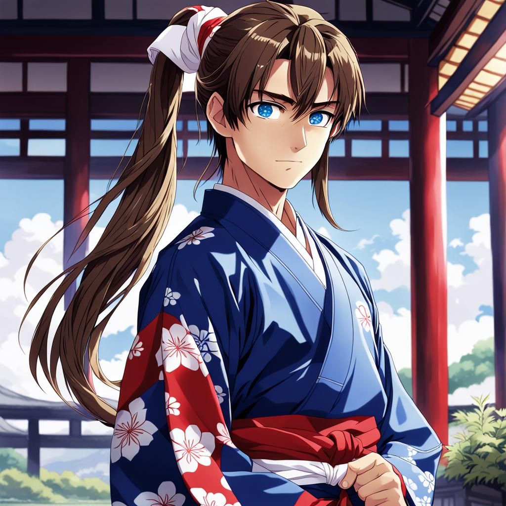 Martial Artist in Red Yukata: Anime Style