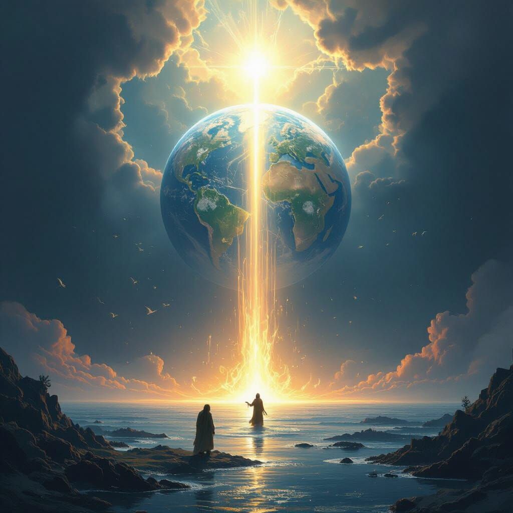 Ethereal Earth Creation Scene: Digital Concept Art