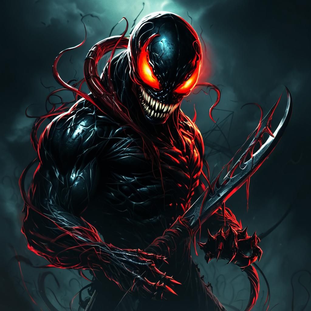 Venom and Spawn Hybrid in Dark Fantasy Style