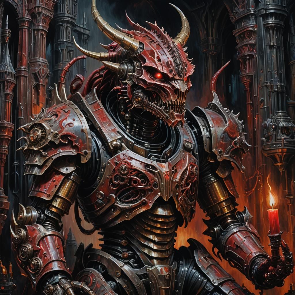 Biomechanical Creature with Organ in Impasto Oil Painting