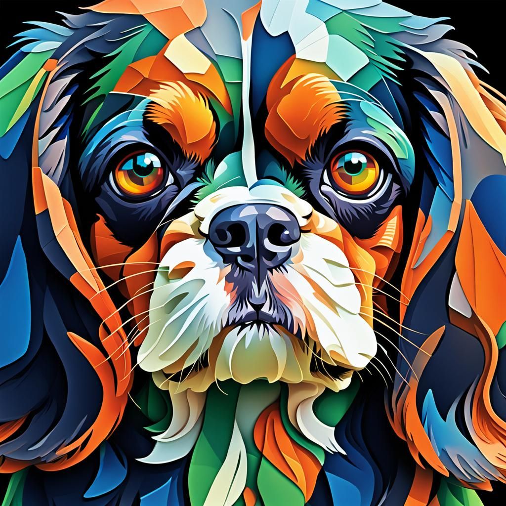 Cubist Cavalier King Charles Spaniel Portrait
