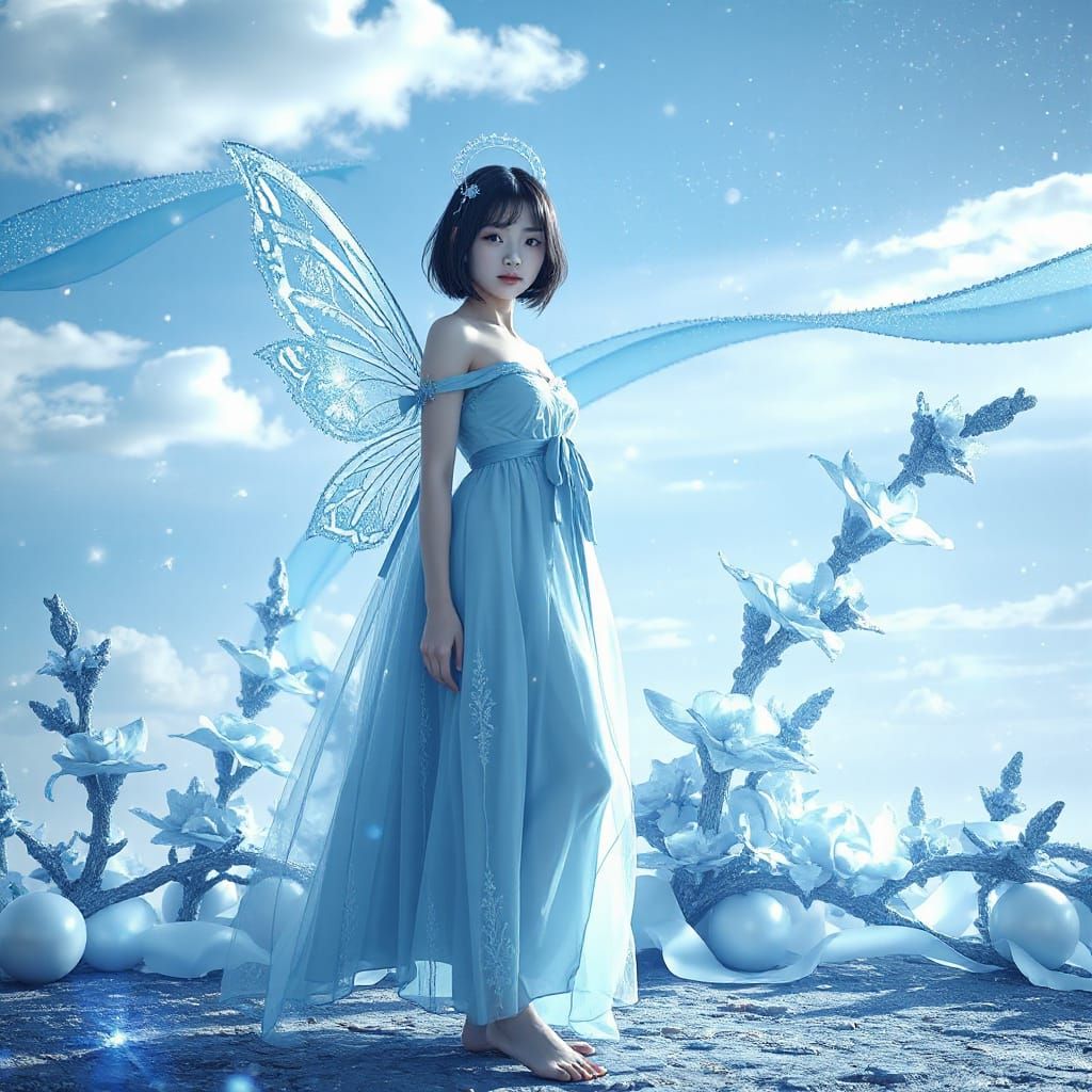 Ice Fairy in Magical Landscape, as Concept Art