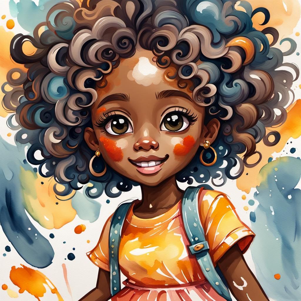 Cute Chibi Girl Dancing in Gouache Watercolor Style