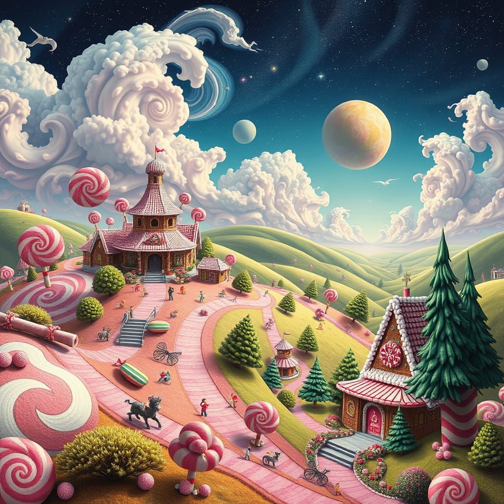 Whimsical Candy Planet with Gingerbread Cities in Dreamlike ...