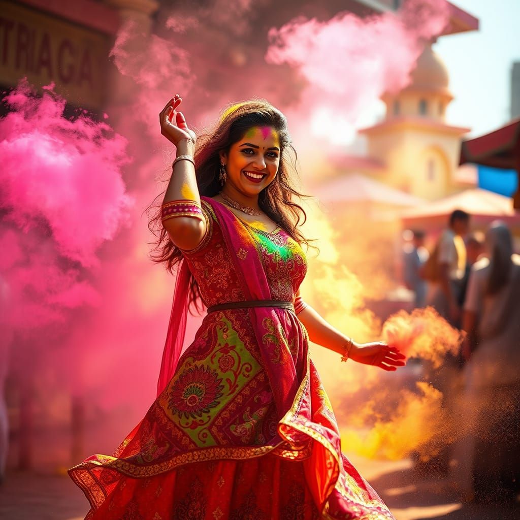 Vibrant Woman Celebrates Holi in Colorful Delight