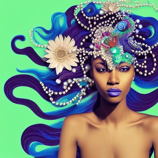 Floral Pearl Cascade: A Hyperrealistic Expressionist Portrai...