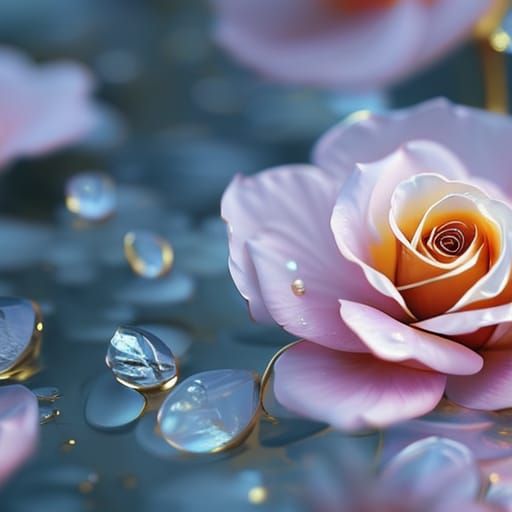 Glowing Glass Rose with Gold Filigree