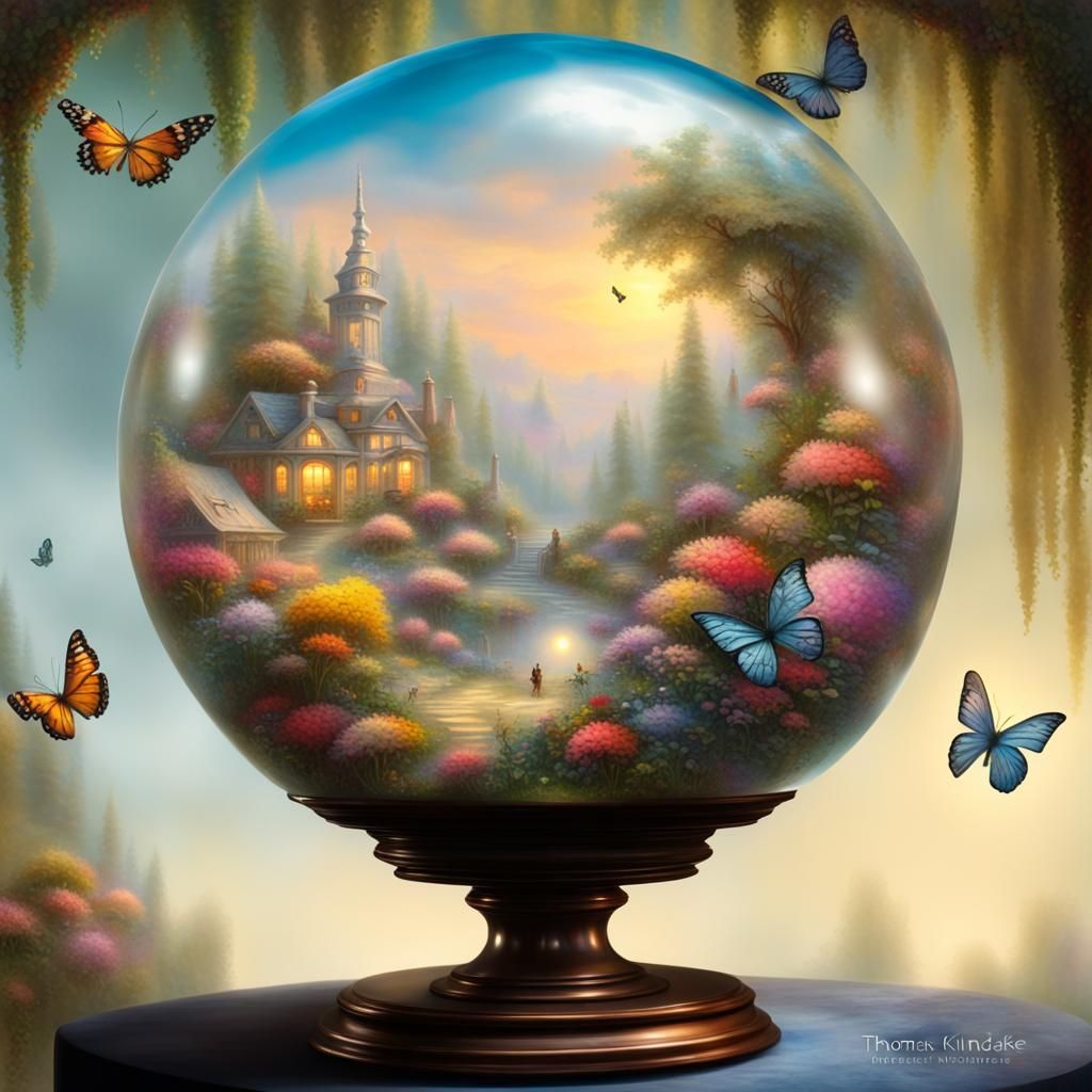 Utopian Flower Garden in Glass Globe