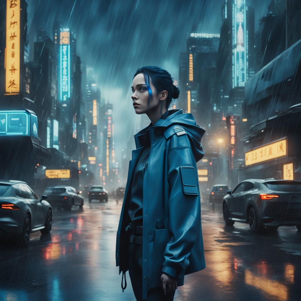 Female Sci-Fi Protagonist in Cyberpunk City