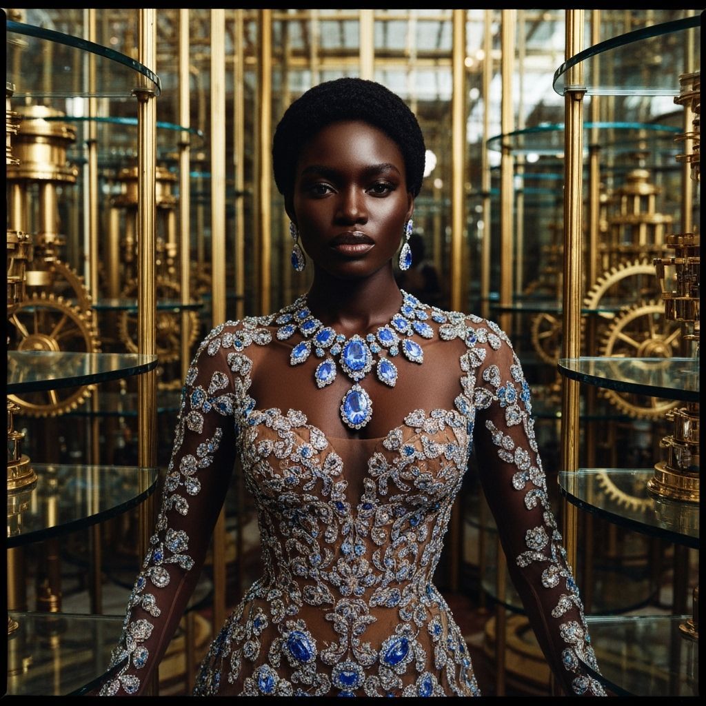 Elegant Woman in Gown Posing in Opulent Room