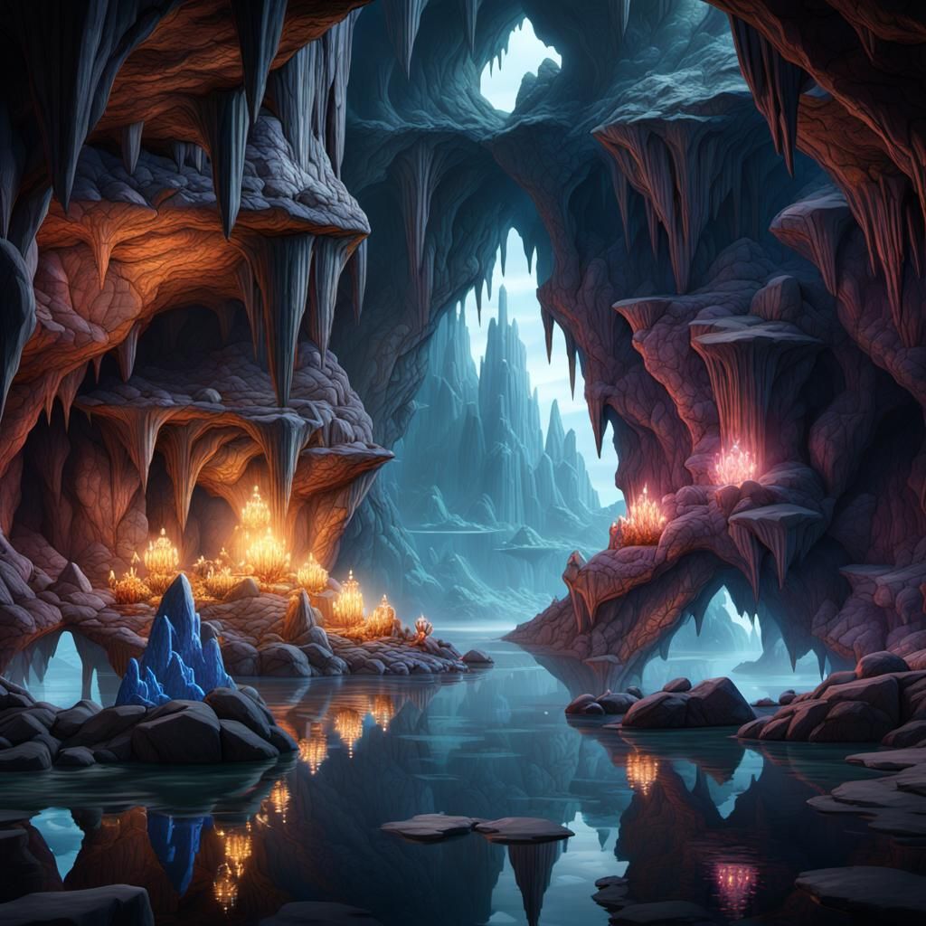 Detailed Crystal Cave in Fantasy Concept Art Style