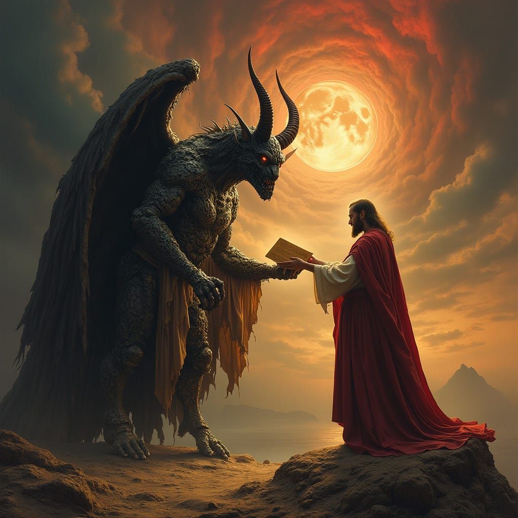 Majestic Moses Receives Commandments in Dark Surrealist Land...