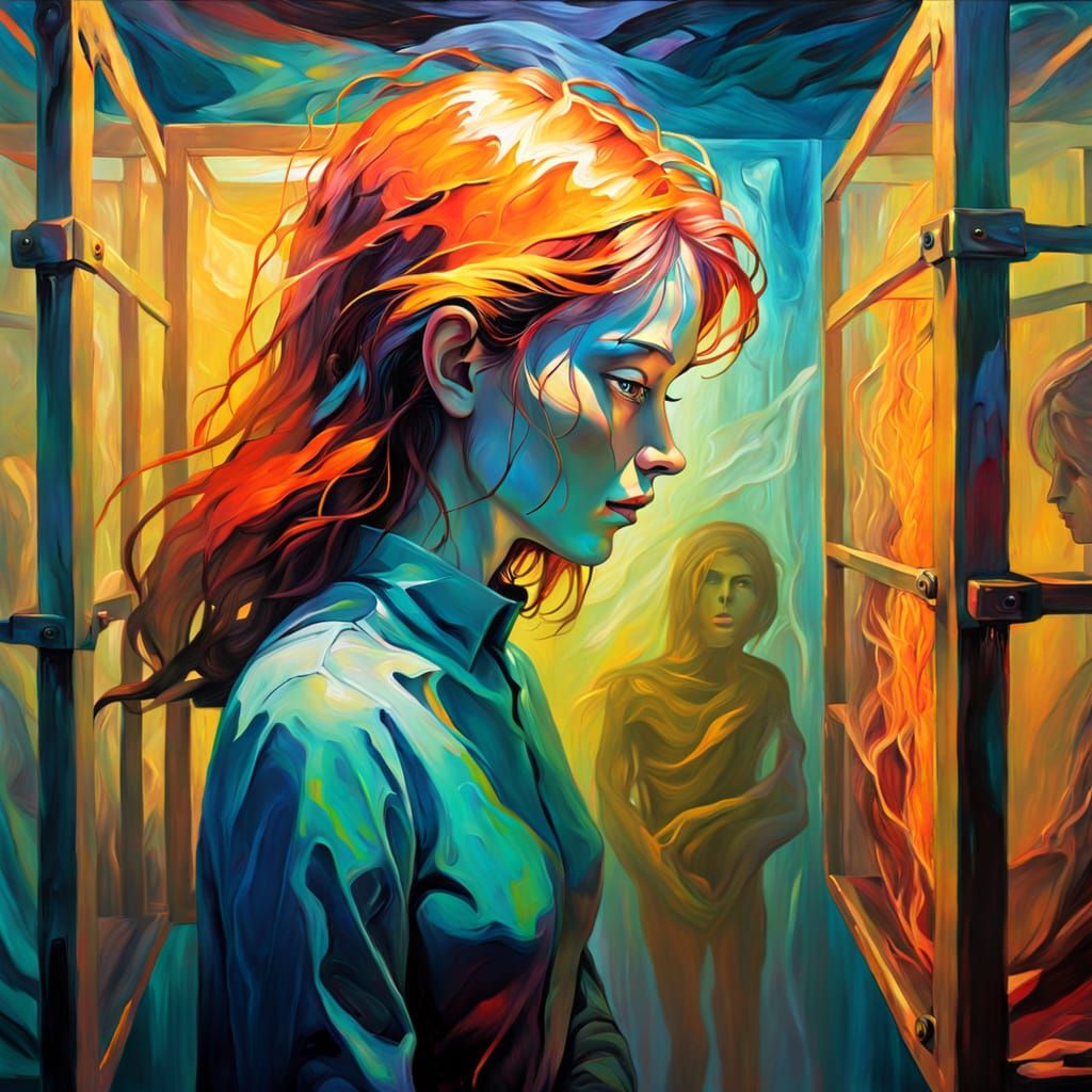 Person in Enclosures: Surreal Oil Painting
