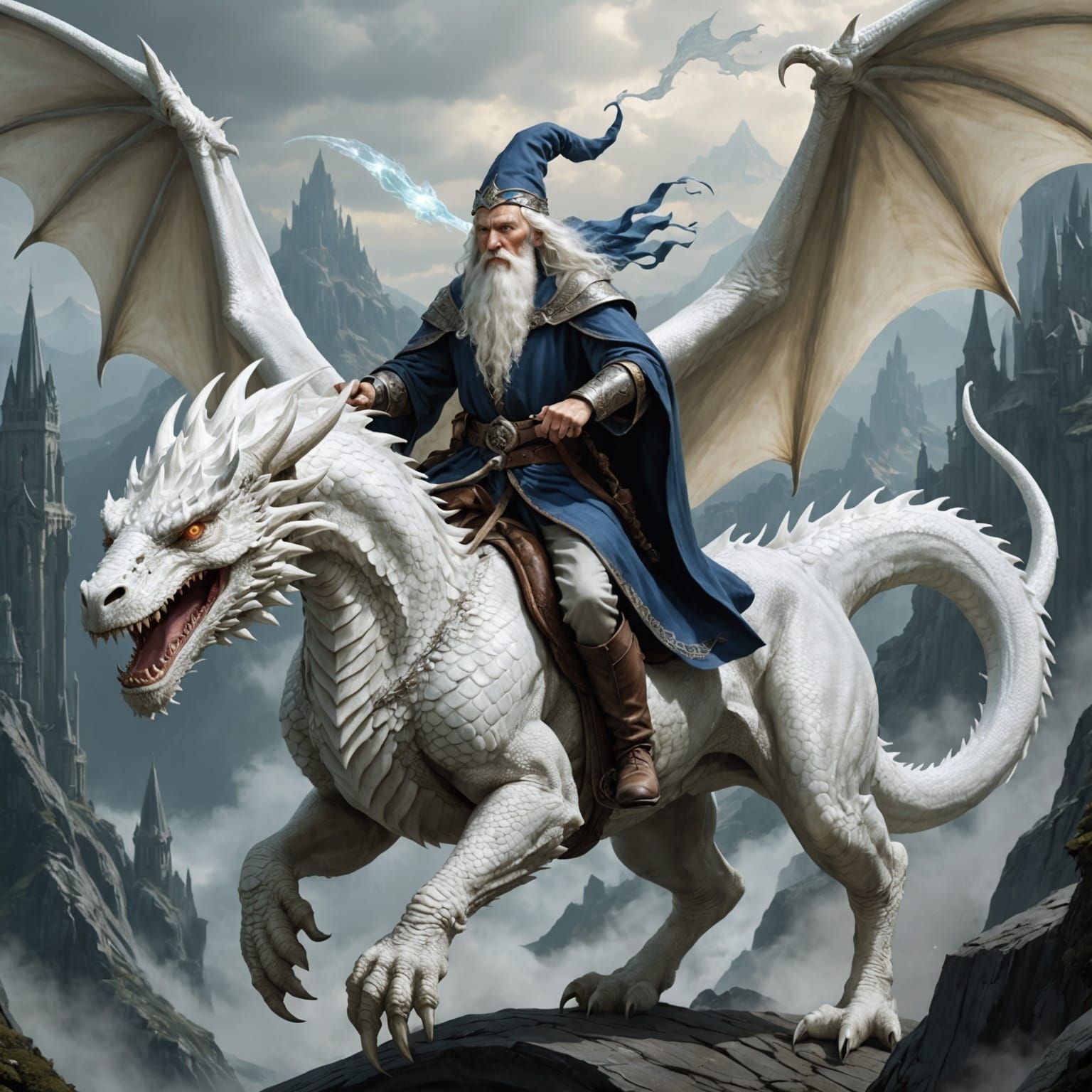 Wizard Rides a White Dragon