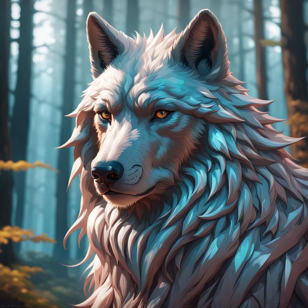 Hyperdetailed Crystal Alpha Wolf Portrait in 8k