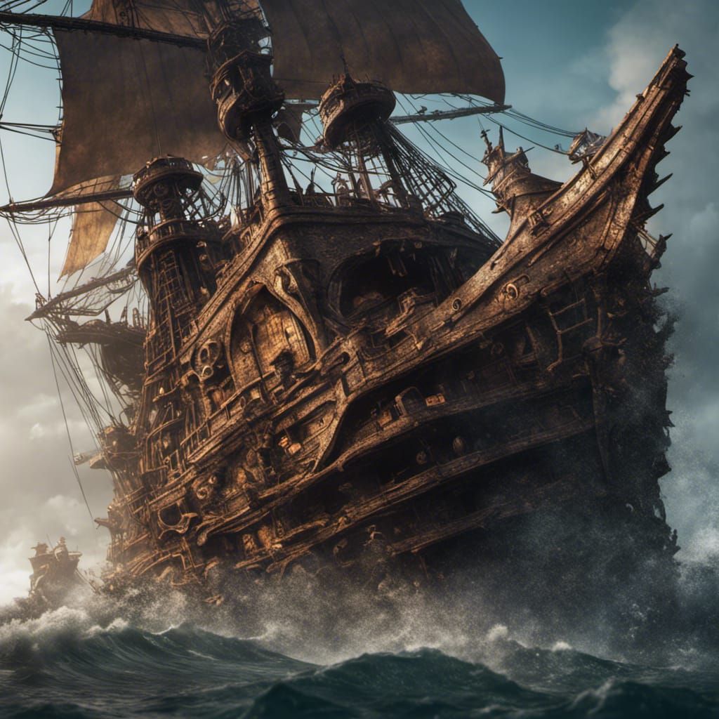 Kraken Attacks Pirate Ship: Detailed Matte Painting